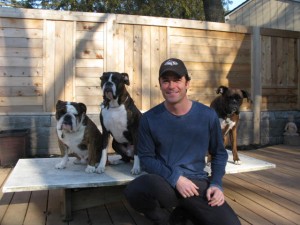 Canadian actor Yannick Bisson - Murdoch Mysteries - and his boxers and bull dog.